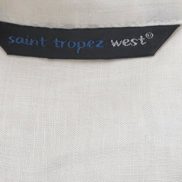 White Linen Button-Up Shirt With Black Floral Embroidery & Beaded Design - Picture 10 of 15